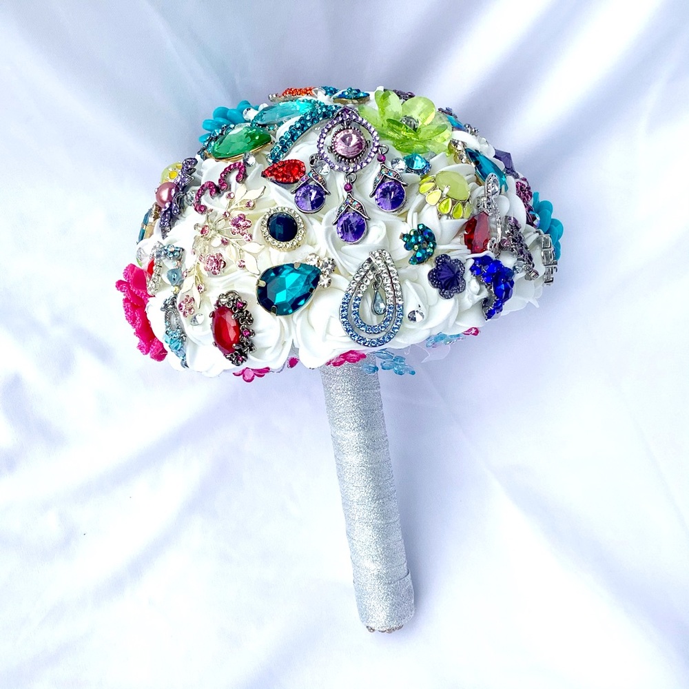 New Multi color Bedazzled Bridal rhinestone bouquet Extra Bling wedding bouquet